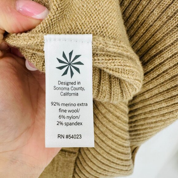 Athleta Chalet Tan Merino Wool Long Sleeve Ribbed V-Neck Stretchy Sweater Dress - Picture 9 of 10